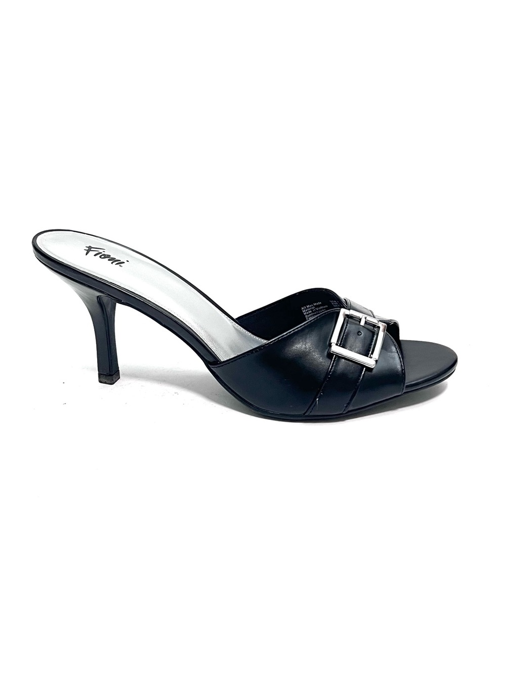 Vintage 1990s deadstock black vegan leather buckle strap polly style heels